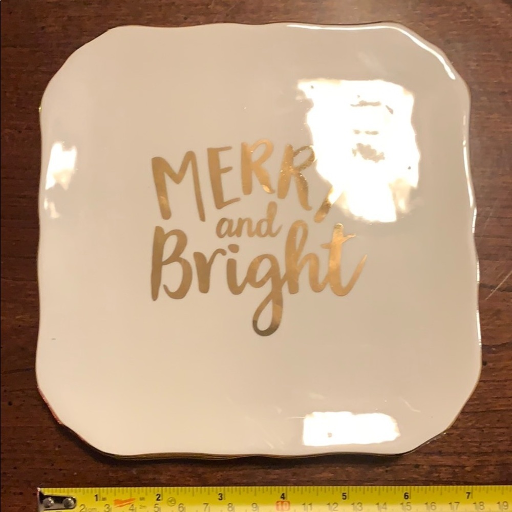 Merry & Bright Holiday Appetizer Plates Christmas Dessert Plates Gold Trim - Picture 4 of 5